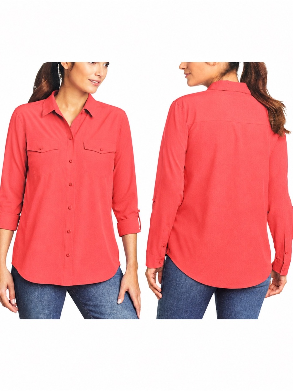NWT Eddie Bauer Departure Shirt Womens S Coral Hiking Camping Fish Granola Top